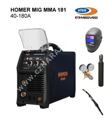 HOMER MIG MMA 181 + hořák + kabely + red. ventil + kukla + tlaková lahev, multifunkční svářečka