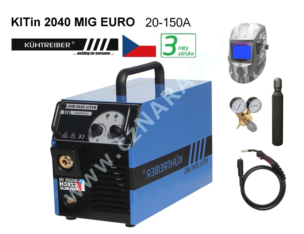 KITin 2040 MIG EURO + hořák + red. ventil + kukla Robot + lahev, záruka 3 roky